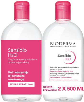 Bioderma Sensibio H2O Płyn Micelarny Do Oczyszczania Twarzy I Demakijażu Skóra Wrażliwa 2X500ml