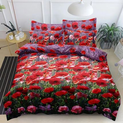 Pościel 140X200 Bawełna Satynowa 3D Cotton World Gruba 2 Części 2473 Maki