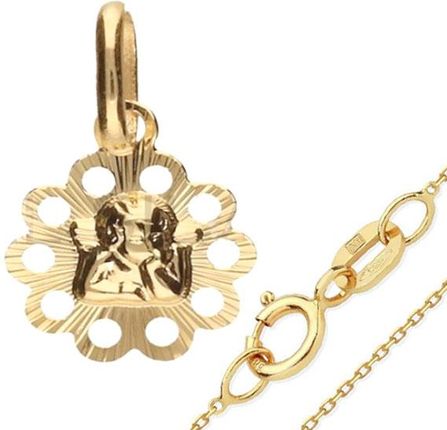 Lovrin Złoty Komplet Biżuterii 585 Kwiatuszek Z Aniołkiem Ankier
