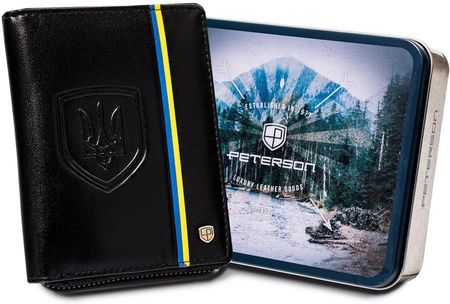 Skórzany portfel męski z godłem i barwami Ukrainy — Peterson