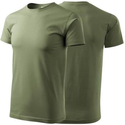 Koszulka khaki z krótkim rękawem z logo na sercu męska z nadrukiem logo firmy 160g BASIC129 kolor 09 koszulka krótki rękaw