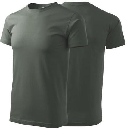 Koszulka ciemny khaki z krótkim rękawem z logo na sercu i plecach męska z nadrukiem logo firmy 160g BASIC129 kolor 67 koszulka krótki rękaw