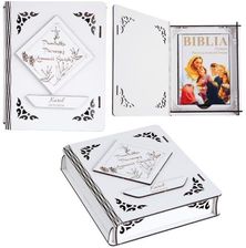 Sacramenta Biblia w pudełku z grawerem Pamiątka I Komunii Świętej OBK-10