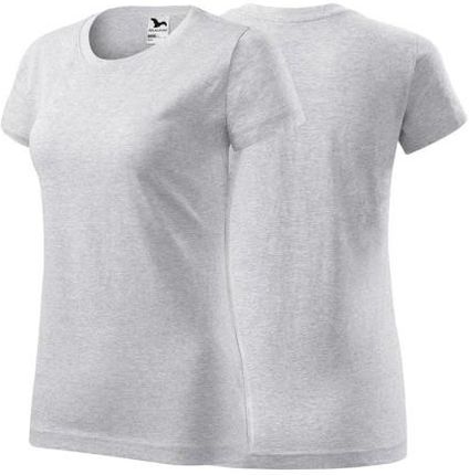 Koszulka jasnoszary melanż z krótkim rękawem z logo na sercu damska z nadrukiem logo firmy 160g BASIC134 kolor 03 koszulka krótki rękaw