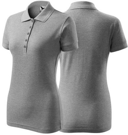 Koszulka ciemnoszary melanż polo z logo na sercu i plecach damska z nadrukiem logo firmy 200g 210 kolor 12 koszulka polo