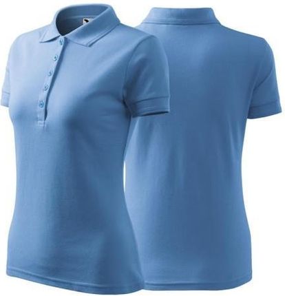 Koszulka błękitna polo z logo na sercu i plecach damska z nadrukiem logo firmy 200g 210 kolor 15 koszulka polo
