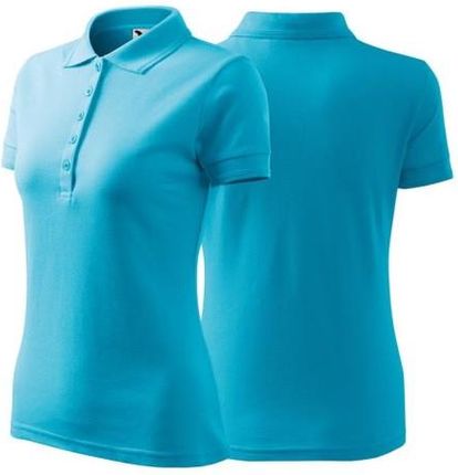 Koszulka turkusowa polo z logo na sercu i plecach damska z nadrukiem logo firmy 200g 210 kolor 44 koszulka polo