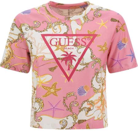 Damska Koszulka z krótkim rękawem Guess SS CN Aop Logo Crop Tee E3Gi01Ja914-P63W – Wielokolorowy