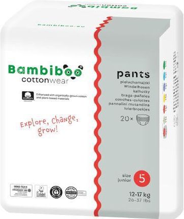 Bambiboo Cottonwear Jednorazowe pieluchomajtki z bawełną organiczną, rozmiar 5 Junior (12-17kg), 20 szt.