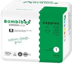 Zdjęcie Bambiboo Cottonwear Jednorazowe pieluszki z bawełną organiczną, rozmiar 1 Newborn (2-4kg), 28 szt. - Tomaszów Mazowiecki