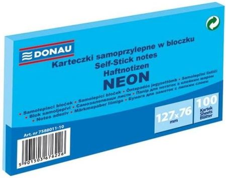 Notes Samoprzylepny 76X127Mm 100 Kartek Neonowy Niebieski Donau 7588011 10