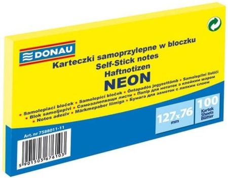 Notes Samoprzylepny 76X127Mm 100 Kartek Neonowy Żółty Donau 7588011 11