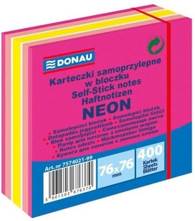 Notes Samoprzylepny 76X76Mm 400 Kartek Neon Pastel Różowy Donau 7574021 99