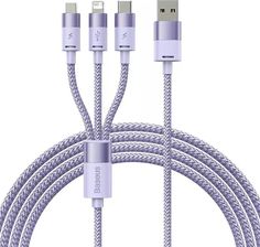 Kabel USB 3w1 Baseus StarSpeed, USB-C + micro USB + Lightning, 3,5A, 1.2m (fioletowy)
