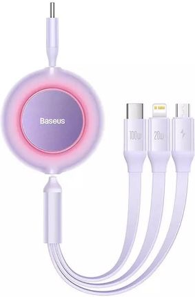 Kabel USB-C 3w1 Baseus Bright Mirror 4, micro USB / Lightning / USB-C, 100W / 3.5A, 1.1m (fioletowy)