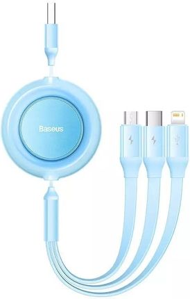 Kabel USB 3w1 Baseus Bright Mirror 2, micro USB / Lightning / USB-C, płaski, 3.5A, 1.1m (błękitny)