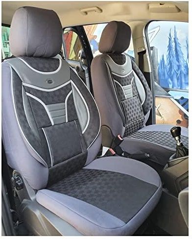 Zakschneider Fundas De Asiento Para Volkswagen Crafter - Conjunto De Fundas 1+2 - Color Premium Cuadrados Negros