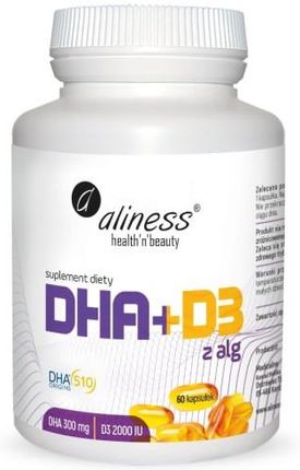 Aliness, Omega DHA 300mg z alg + D3 2000IU x 60 caps