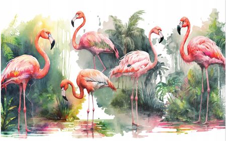 Wallarena Fototapeta Flamingi Zwierzęta Liście Salon 254x184 14558V4