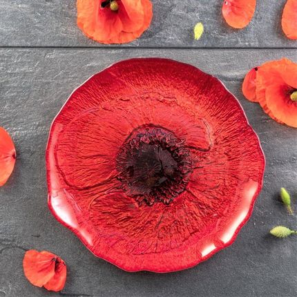 Villa Italia Talerzyk Deserowy Szklany 21cm Czerwony Mak