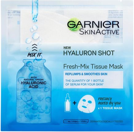 Garnier Fresh-Mix Replumping Face Sheet Shot Mask with Hyaluronic Acid maska na twarz z kwasem hialuronowym 33 g