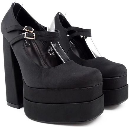 Czarne półbuty czółenka na platformie słupek 36