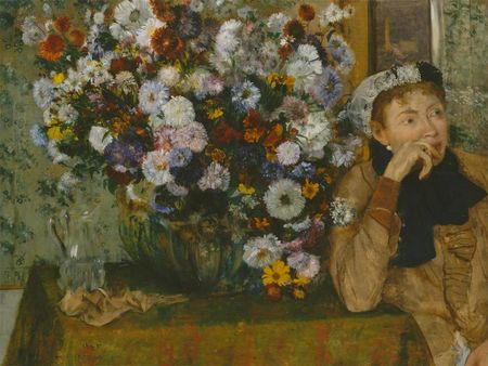 Zakito Posters Plakat 40x30 Kobieta siedząca obok wazonu z kwiatami (Madame Paul Valpinçon?) Edgar Degas
