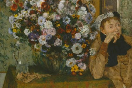 Zakito Posters Plakat 45x30 Kobieta siedząca obok wazonu z kwiatami (Madame Paul Valpinçon?) Edgar Degas