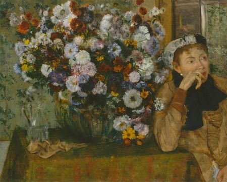 Zakito Posters Plakat 50x40 Kobieta siedząca obok wazonu z kwiatami (Madame Paul Valpinçon?) Edgar Degas