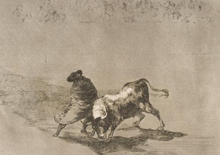 Zakito Posters Plakat 29,7x21 Bardzo zręczny uczeń Falcesa owinięty w pelerynę oszukuje byka grą swojego ciała Goya