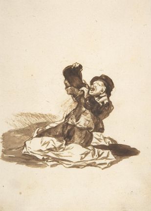 Zakito Posters Plakat 39,5x55 Mężczyzna na ziemi pijący ze skórki wina Goya