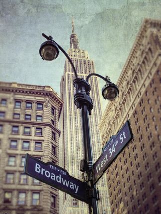 Zakito Posters Plakat 30x40cm Lampa uliczna i znaki uliczne z Empire State building w tle - Nowy Jork 2 Assaf Frank