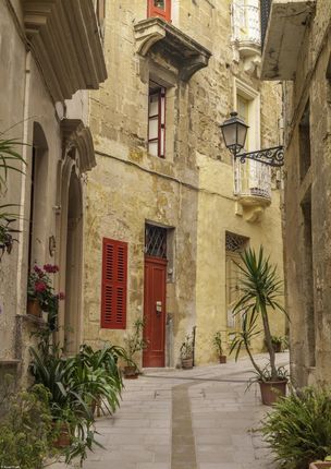 Zakito Posters Plakat 29,7x42cm Wąska uliczka wśród tradycyjnych maltańskich domów w Birgu Assaf Frank