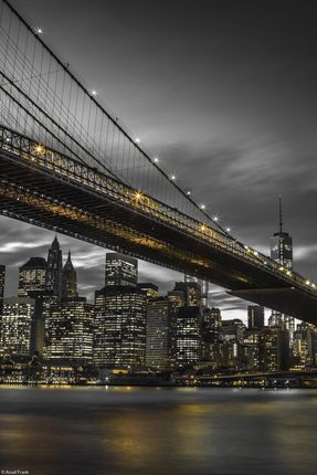 Zakito Posters Plakat 20x30cm Most Brookliński i panorama dolnego Manhattanu o zmierzchu 5 Assaf Frank