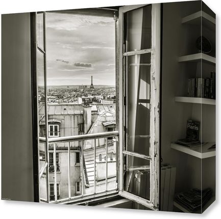 Zakito Posters Obraz 40x40cm Wieża Eiffla widziana przez okno mieszkania na Montmartre 3 Assaf Frank