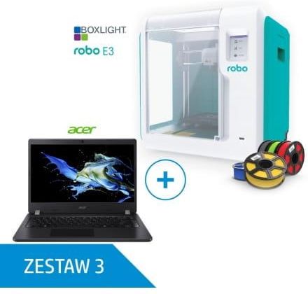 ZESTAW 3 Drukarka 3D Boxlight Robo E3 (z pakietem edukacyjnym i zestawem filamentów 5,5 kg) + laptop Acer i3 10 gen., 4GB RAM, 256 GB SSD z Win 10 Pro