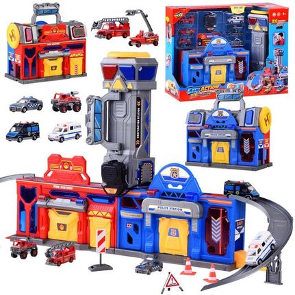 ハロー太郎様 Jokomisiada Mega Garaż 2W1 Policja Straż Winda Walizka Za4361