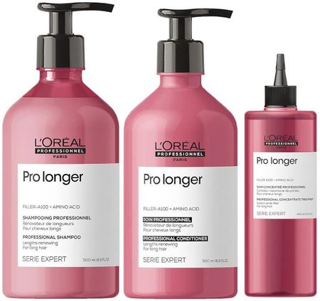L'Oréal Professionnel Pro Longer  Zestaw Do Włosów Długich: Szampon 500Ml + Odżywka 500Ml + Koncentrat Pogrubiający Końcówki Włosów 400Ml