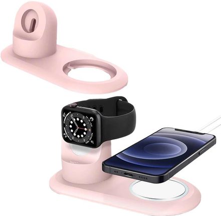 Alogy Uchwyt Do Ładowarki Magsafe 2W1 Stojak Apple Watch/ Iphone 12 13 Różowy