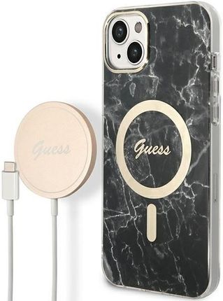 Guess Zestaw Etui + Ładowarka Bezprzewodowa Gubpp14Mhmeacsk Apple Iphone 14 Plus Czarny/Black Hard Case Marble Magsafe
