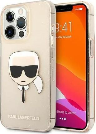Karl Lagerfeld Etui Ochronne Na Telefon Klhcp13Lkhtuglgo Do Apple Iphone 13 Pro / 6,1" Złoty/Gold Hardcase Glitter Karl`S Head