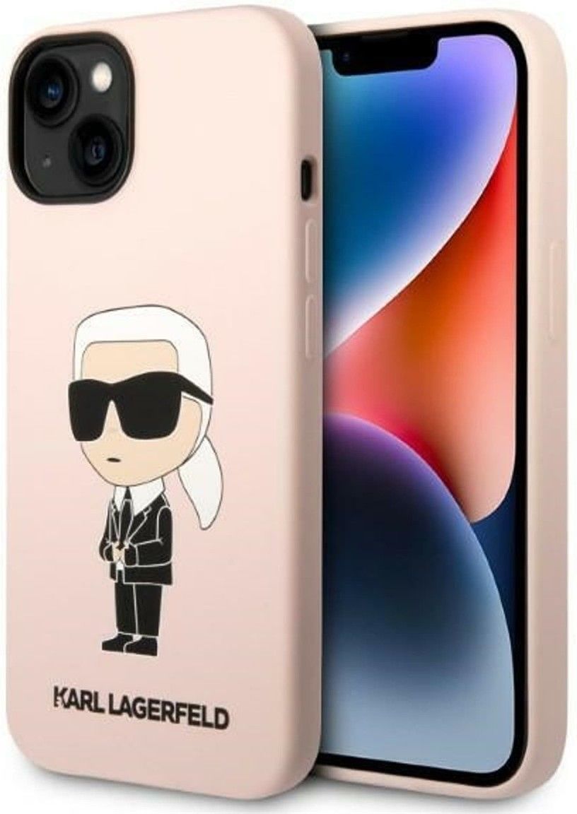Karl Lagerfeld IPhone 14 Pro Max Hülle – Silikon Hardcase, Light Pink Mit Karl’s Head Motiv