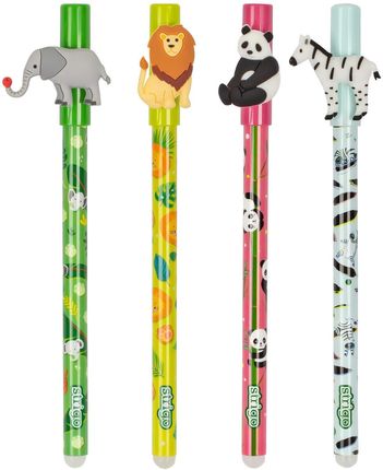 Wymazywalny długopis STRIGO ze skuwką z serii Zoo, Słoń, Lew, Panda, Zebra