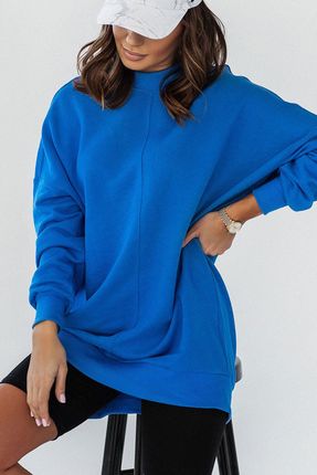 Niebieska bluza Simple ze stójką i przeszyciami -  M/L
