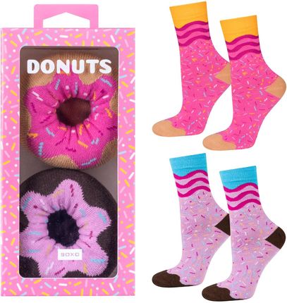Zestaw 2x Skarpetki damskie Soxo Donut w Pudełku | Idealne na prezent | Śmieszne i Wesołe | różowe