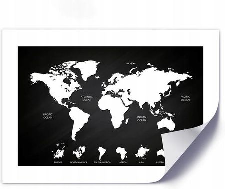 Feeby Plakat Kontrastowa Mapa Świata I Kontynenty