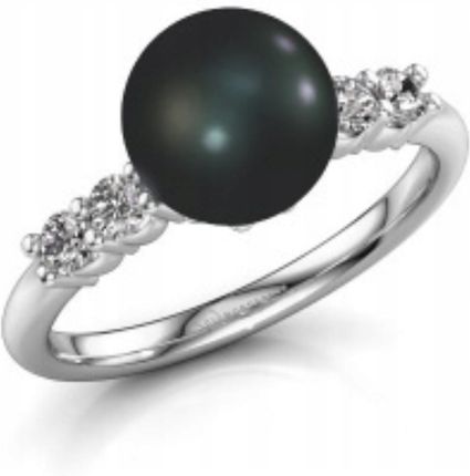 A-B Srebrny pierścionek z czarną perłą i cyrkoniami