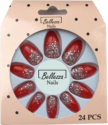 Bellezza Nails Tipsy Paznokcie Sztuczne Brokat 24Szt. Zj15