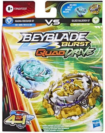 Hasbro Beyblade Burst Quaddrive Magma Roktavor R7 And Gilded Balderov B7 Spinning Top Dual Pack F3963