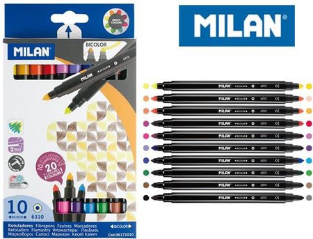 Milan Flamastry Stożkowe Dwustronne Bicolor 20 Kolorów 10szt.